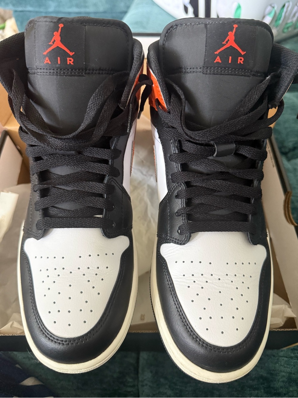 Jordan Men’s High Top Sneakers Black/White with Orange Jumpman